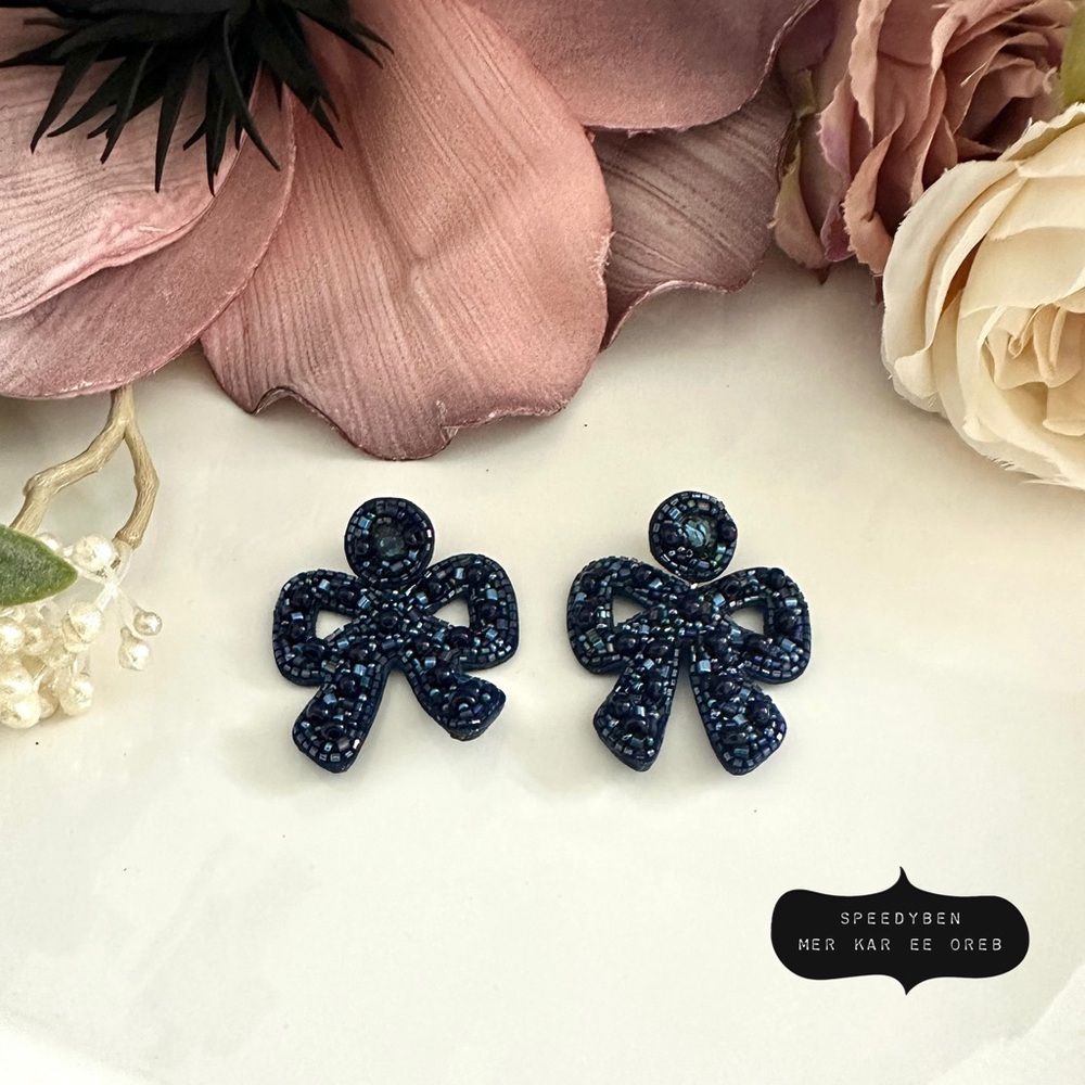 Mignonne Gavigan Lorraine Beaded blue Bow Earrings